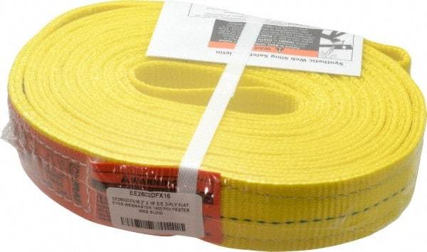 Lift-All - 16' Long x 2" Wide, 6,400 Lb Vertical Capacity, 2 Ply, Polyester Web Sling - 5,000 Lb Choker Capacity, Yellow - Benchmark Tooling