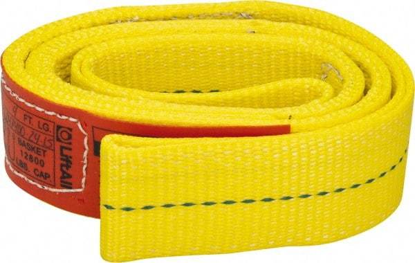 Lift-All - 4' Long x 2" Wide, 6,400 Lb Vertical Capacity, 2 Ply, Polyester Web Sling - 5,000 Lb Choker Capacity, Yellow - Benchmark Tooling