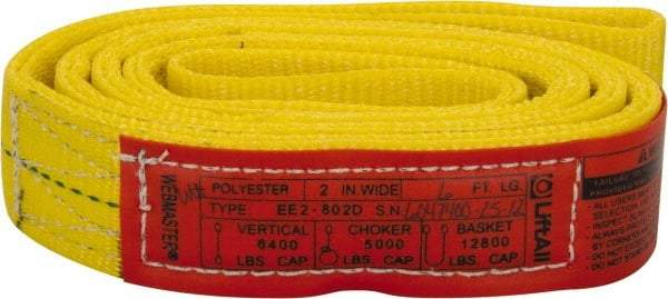 Lift-All - 6' Long x 2" Wide, 6,400 Lb Vertical Capacity, 2 Ply, Polyester Web Sling - 5,000 Lb Choker Capacity, Yellow - Benchmark Tooling