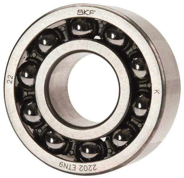 SKF - 15mm Bore Diam, 35mm OD, Open Self Aligning Radial Ball Bearing - 14mm Wide, 2 Rows, Round Bore, 459 Lb Static Capacity, 1,960 Lb Dynamic Capacity - Benchmark Tooling