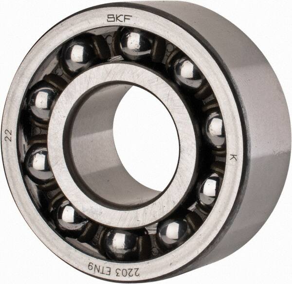 SKF - 17mm Bore Diam, 40mm OD, Open Self Aligning Radial Ball Bearing - 16mm Wide, 2 Rows, Round Bore, 573 Lb Static Capacity, 2,380 Lb Dynamic Capacity - Benchmark Tooling