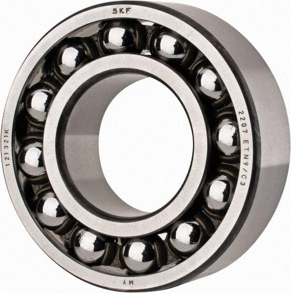 SKF - 35mm Bore Diam, 72mm OD, Open Self Aligning Radial Ball Bearing - 23mm Wide, 2 Rows, Round Bore, 1,980 Lb Static Capacity, 6,900 Lb Dynamic Capacity - Benchmark Tooling