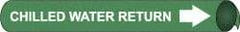 NMC - Pipe Marker with Chilled Water Return Legend and Arrow Graphic - 1-1/8 to 2-3/8" Pipe Outside Diam, White on Green - Benchmark Tooling