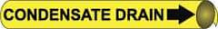 NMC - Pipe Marker with Condensate Drain Legend and Arrow Graphic - 3-3/8 to 4-1/2" Pipe Outside Diam, Black on Yellow - Benchmark Tooling