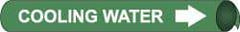 NMC - Pipe Marker with Cooling Water Legend and Arrow Graphic - 3-3/8 to 4-1/2" Pipe Outside Diam, White on Green - Benchmark Tooling