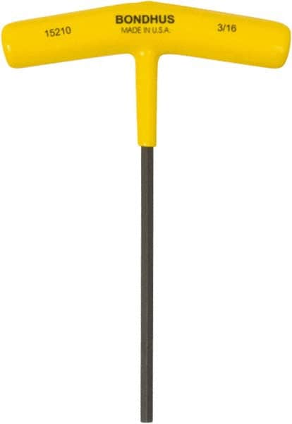 Bondhus - 3/16" Hex, T-Handle Cushion Grip, Hex Key - 6" OAL, Protanium High Torque Steel, Inch System of Measurement - Benchmark Tooling