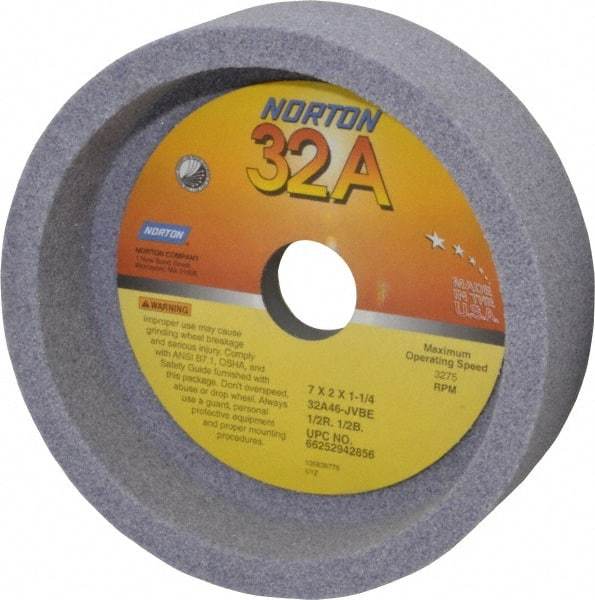 Norton - 7" Diam, 1-1/4" Hole Size, 2" Overall Thickness, 46 Grit, Type 6 Tool & Cutter Grinding Wheel - Coarse Grade, Aluminum Oxide, J Hardness, Vitrified Bond, 3,275 RPM - Benchmark Tooling