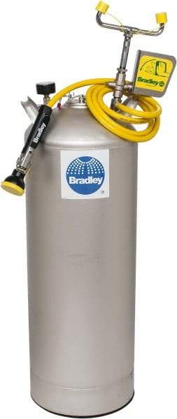 Bradley - 15 Gallon, 0.4 GPM Flow Rate at 30 PSI, Pressurized with Drench Hose Stainless Steel, Portable Eye Wash Station - 18 Min Duration, 12-1/4 Inch Wide x 30-3/8 Inch High - Benchmark Tooling