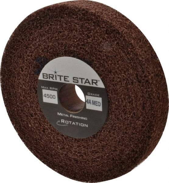 Brite Star - 6" Diam, 1" Face Width, 1" Center Hole, Medium Grade, Aluminum Oxide Deburring Wheel - Convolute, Hard Density 4 Grade, 6,000 RPM - Benchmark Tooling