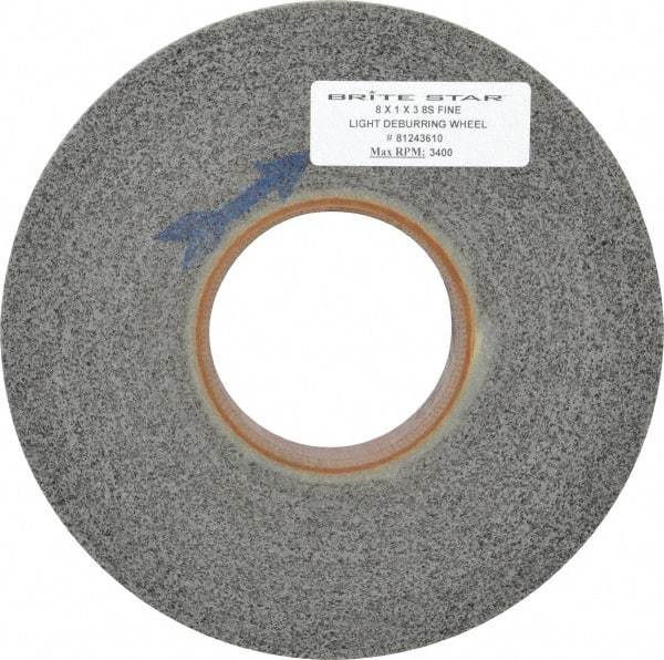 Brite Star - 8" Diam, 1" Face Width, 3" Center Hole, Fine Grade, Silicon Carbide Deburring Wheel - Convolute, Medium Density 8 Grade, 3,400 RPM - Benchmark Tooling