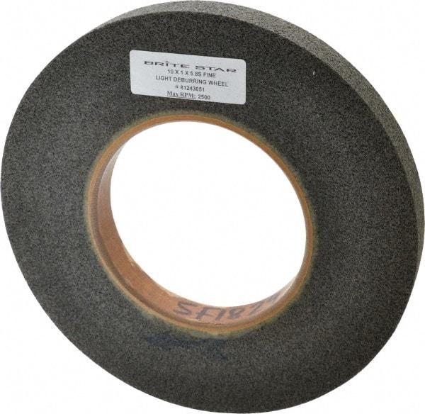 Brite Star - 10" Diam, 1" Face Width, 5" Center Hole, Fine Grade, Silicon Carbide Deburring Wheel - Convolute, Hard Density 8 Grade, 3,600 RPM - Benchmark Tooling
