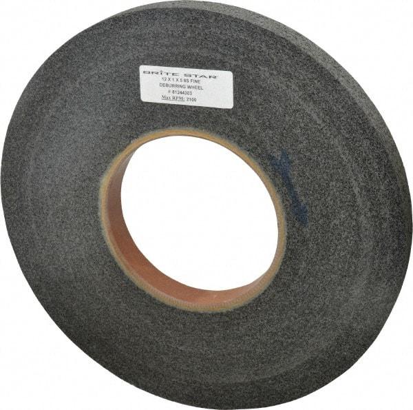 Brite Star - 12" Diam, 1" Face Width, 5" Center Hole, Fine Grade, Silicon Carbide Deburring Wheel - Convolute, Hard Density 8 Grade, 2,100 RPM - Benchmark Tooling
