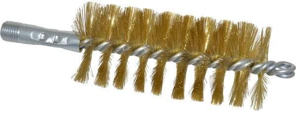 Schaefer Brush - 4-1/2" Brush Length, 2" Diam, Double Stem, Single Spiral Tube Brush - 8" Long, Brass, 1/4" NPSM Male Connection - Benchmark Tooling