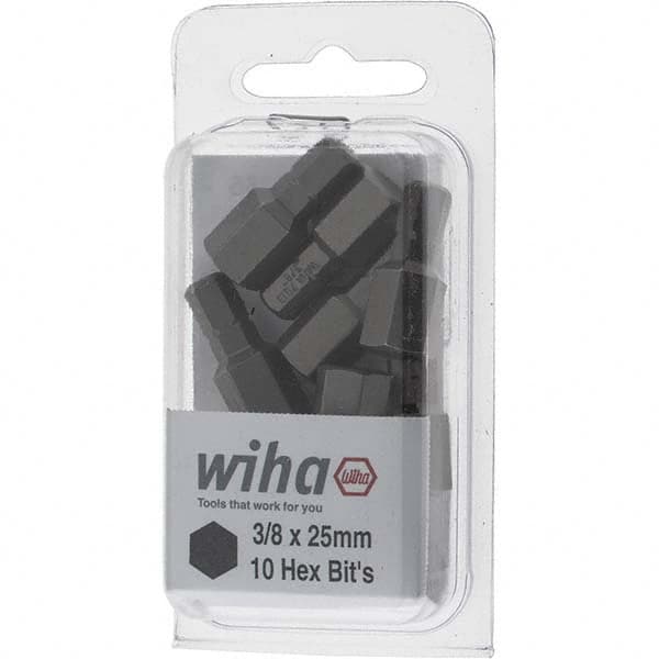 Wiha - 3/8" Hex Screwdriver Bit - 1/4" Drive, 1" OAL - Benchmark Tooling