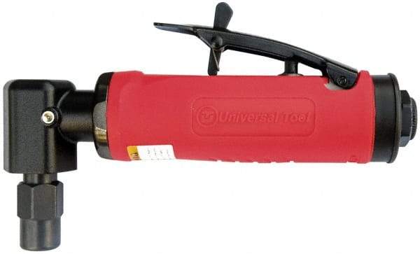 Universal Tool - 1/4" Collet, Angle Handle, Angle Air Die Grinder - 12,000 RPM, Rear Exhaust, 16 CFM, 0.45 hp, 90 psi, 1/4 NPT - Benchmark Tooling