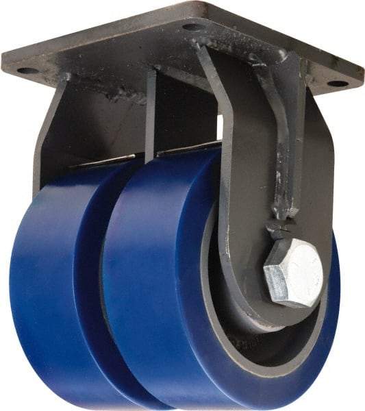 Hamilton - 8" Diam x 3" Wide x 11" OAH Top Plate Mount Dual Rigid Caster - Polyurethane Mold on Forged Steel, 7,000 Lb Capacity, Tapered Roller Bearing, 8-1/2 x 8-1/2" Plate - Benchmark Tooling