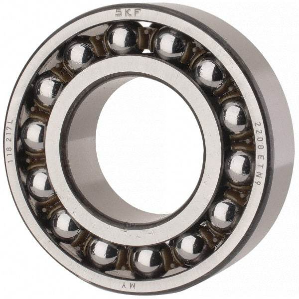 SKF - 40mm Bore Diam, 80mm OD, Open Self Aligning Radial Ball Bearing - 23mm Wide, 2 Rows, Round Bore, 2,250 Lb Static Capacity, 7,170 Lb Dynamic Capacity - Benchmark Tooling