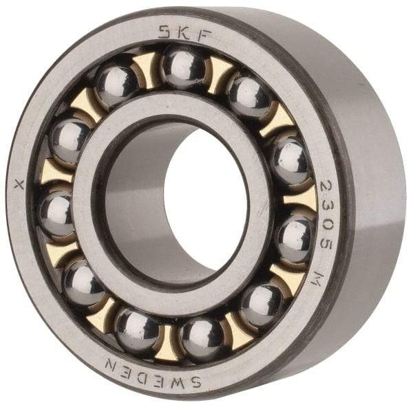 SKF - 25mm Bore Diam, 62mm OD, Open Self Aligning Radial Ball Bearing - 24mm Wide, 2 Rows, Round Bore, 1,470 Lb Static Capacity, 5,440 Lb Dynamic Capacity - Benchmark Tooling