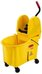 Rubbermaid - 44 Qt Plastic Bucket & Wringer - 26-3/4" Long x 38-3/4" High x 18-1/8" Wide, Yellow - Benchmark Tooling