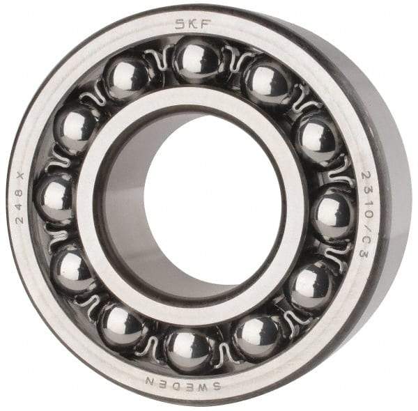 SKF - 50mm Bore Diam, 110mm OD, Open Self Aligning Radial Ball Bearing - 40mm Wide, 2 Rows, Round Bore, 4,500 Lb Static Capacity, 14,300 Lb Dynamic Capacity - Benchmark Tooling