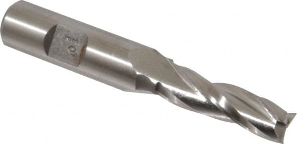 Made in USA - 0.5° Taper Angle per Side, 3/8" Small End Diam, 1-1/4" LOC, High Speed Steel 3 Flute Tapered Square End Mill - 3-1/4" OAL, 1/2" Shank Diam, Spiral Flute - Benchmark Tooling