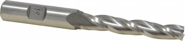 Made in USA - 0.5° Taper Angle per Side, 3/8" Small End Diam, 2-1/4" LOC, High Speed Steel 3 Flute Tapered Square End Mill - 4-1/4" OAL, 1/2" Shank Diam, Spiral Flute - Benchmark Tooling