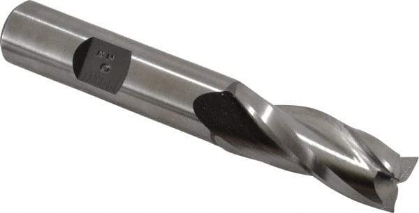 Made in USA - 0.5° Taper Angle per Side, 1/2" Small End Diam, 1-1/4" LOC, High Speed Steel 3 Flute Tapered Square End Mill - 3-1/4" OAL, 1/2" Shank Diam, Spiral Flute - Benchmark Tooling