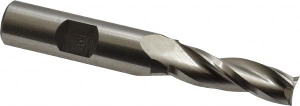 Made in USA - 1° Taper Angle per Side, 3/8" Small End Diam, 1-1/4" LOC, High Speed Steel 3 Flute Tapered Square End Mill - 3-1/4" OAL, 1/2" Shank Diam, Spiral Flute - Benchmark Tooling