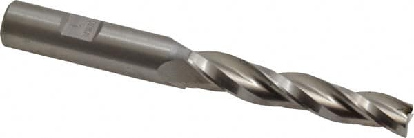Made in USA - 1° Taper Angle per Side, 3/8" Small End Diam, 2-1/4" LOC, High Speed Steel 3 Flute Tapered Square End Mill - 4-1/4" OAL, 1/2" Shank Diam, Spiral Flute - Benchmark Tooling