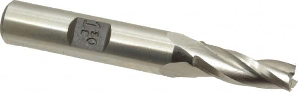 Made in USA - 1.5° Taper Angle per Side, 1/4" Small End Diam, 3/4" LOC, High Speed Steel 3 Flute Tapered Square End Mill - 2-7/8" OAL, 3/8" Shank Diam, Spiral Flute - Benchmark Tooling