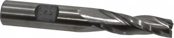 Made in USA - 2° Taper Angle per Side, 3/8" Small End Diam, 1-1/4" LOC, High Speed Steel 3 Flute Tapered Square End Mill - 3-1/4" OAL, 1/2" Shank Diam, Spiral Flute - Benchmark Tooling
