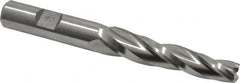 Made in USA - 2° Taper Angle per Side, 3/8" Small End Diam, 2-1/4" LOC, High Speed Steel 3 Flute Tapered Square End Mill - 4-1/4" OAL, 1/2" Shank Diam, Spiral Flute - Benchmark Tooling