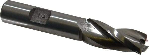 Made in USA - 2° Taper Angle per Side, 1/2" Small End Diam, 1-1/4" LOC, High Speed Steel 3 Flute Tapered Square End Mill - 3-1/8" OAL, 1/2" Shank Diam, Spiral Flute - Benchmark Tooling