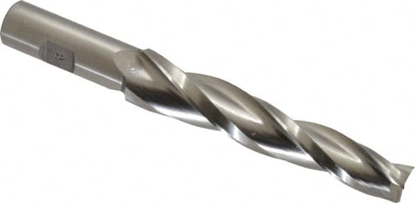 Made in USA - 2° Taper Angle per Side, 5/8" Small End Diam, 4-1/4" LOC, High Speed Steel 3 Flute Tapered Square End Mill - 6-1/2" OAL, 3/4" Shank Diam, Spiral Flute - Benchmark Tooling