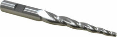 Made in USA - 3° Taper Angle per Side, 3/16" Small End Diam, 3" LOC, High Speed Steel 3 Flute Tapered Square End Mill - 5" OAL, 1/2" Shank Diam - Benchmark Tooling