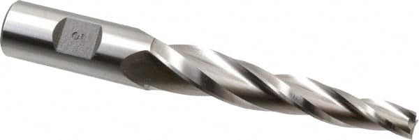 Made in USA - 3° Taper Angle per Side, 3/8" Small End Diam, 3-1/4" LOC, High Speed Steel 3 Flute Tapered Square End Mill - 5-1/2" OAL, 3/4" Shank Diam, Spiral Flute - Benchmark Tooling
