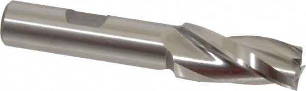Made in USA - 3° Taper Angle per Side, 1/2" Small End Diam, 1-1/4" LOC, High Speed Steel 3 Flute Tapered Square End Mill - 3-1/4" OAL, 1/2" Shank Diam, Spiral Flute - Benchmark Tooling