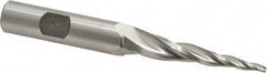 Made in USA - 5° Taper Angle per Side, 3/32" Small End Diam, 2" LOC, High Speed Steel 3 Flute Tapered Square End Mill - 3-7/8" OAL, 1/2" Shank Diam, Spiral Flute - Benchmark Tooling