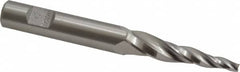 Made in USA - 5° Taper Angle per Side, 1/8" Small End Diam, 1-1/2" LOC, High Speed Steel 3 Flute Tapered Square End Mill - 3-1/4" OAL, 3/8" Shank Diam, Spiral Flute - Benchmark Tooling