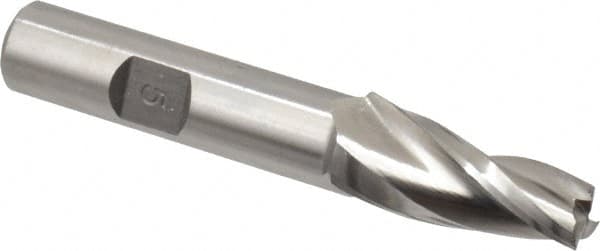 Made in USA - 5° Taper Angle per Side, 3/8" Small End Diam, 1-1/4" LOC, High Speed Steel 3 Flute Tapered Square End Mill - 3-1/4" OAL, 1/2" Shank Diam, Spiral Flute - Benchmark Tooling