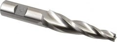 Made in USA - 5° Taper Angle per Side, 3/8" Small End Diam, 3-1/4" LOC, High Speed Steel 3 Flute Tapered Square End Mill - 5-1/2" OAL, 3/4" Shank Diam, Spiral Flute - Benchmark Tooling