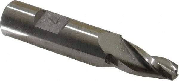 Made in USA - 7° Taper Angle per Side, 1/4" Small End Diam, 3/4" LOC, High Speed Steel 3 Flute Tapered Square End Mill - 2-1/2" OAL, 1/2" Shank Diam, Spiral Flute - Benchmark Tooling