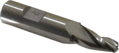 Made in USA - 7° Taper Angle per Side, 1/4" Small End Diam, 3/4" LOC, High Speed Steel 3 Flute Tapered Square End Mill - 2-1/2" OAL, 1/2" Shank Diam, Spiral Flute - Benchmark Tooling