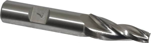 Made in USA - 7° Taper Angle per Side, 1/4" Small End Diam, 1-1/4" LOC, High Speed Steel 3 Flute Tapered Square End Mill - 3-1/4" OAL, 1/2" Shank Diam, Spiral Flute - Benchmark Tooling