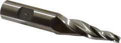 Made in USA - 7° Taper Angle per Side, 1/4" Small End Diam, 2-1/4" LOC, High Speed Steel 3 Flute Tapered Square End Mill - 4-1/2" OAL, 3/4" Shank Diam, Spiral Flute - Benchmark Tooling
