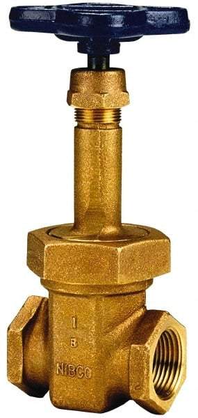 NIBCO - 1-1/4" Pipe, Class 125, Threaded Bronze Solid Wedge Rising Stem Gate Valve - 200 WOG, 125 WSP, Union Bonnet - Benchmark Tooling