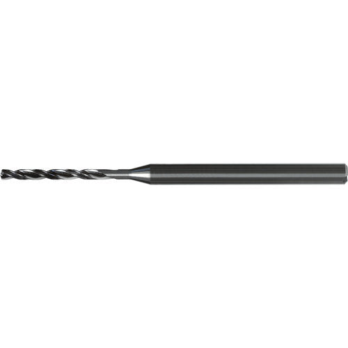 2.5 mm Dia. × 4 mm Shank × 28.1 mm Flute Length × 64 mm OAL, 8xD, 140°, AlTiN Nano, 2 Flute, Coolant Thru, Straight / Cylindrical Solid Carbide Drill - Exact Industrial Supply