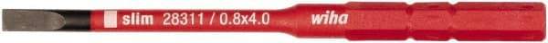 Wiha - 4mm Blade, 15/64" Drive Slotted Screwdriver Bit - 2-61/64" OAL - Benchmark Tooling