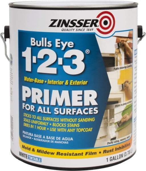 Zinsser - 1 Gal Flat White Water-Based Acrylic Enamel Primer - 350 to 450 Sq Ft Coverage, 84 gL Content, Quick Drying - Benchmark Tooling