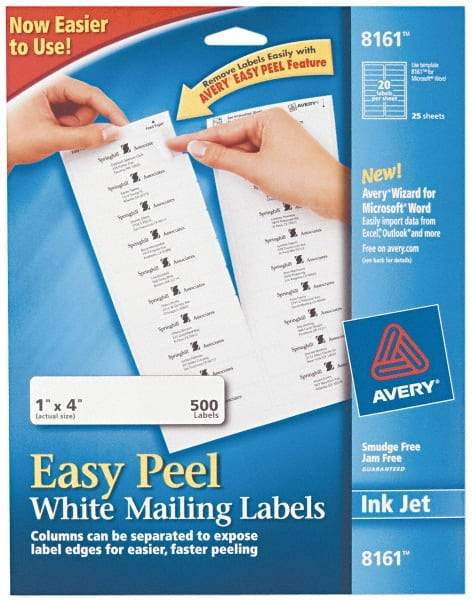 AVERY - 1" Wide x 4" Long, White Paper Shipping Label - For Inkjet Printers - Benchmark Tooling